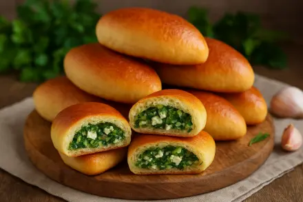 Фото Пирожки с сыром тофу, зеленью и чесноком