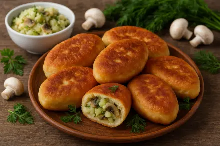 Фото Жареные пирожки с грибами и картофелем