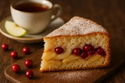 Фото Фирменная шарлотка с яблоками и клюквой