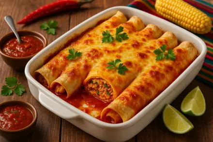 Фото Мексиканские энчиладас с курицей и сыром