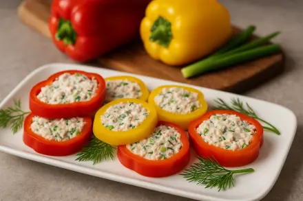 Фото Фаршированные перцы с тунцом и сливочным сыром
