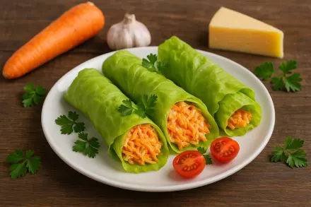 Фото Салат из моркови с сыром и чесноком в листьях салата