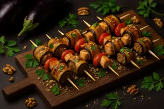 Изображение рецепта Баклажановые рулеты с курицей и ореховой начинкой