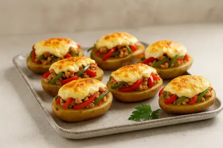 Фото Фаршированный картофель с курицей и сырной шапочкой
