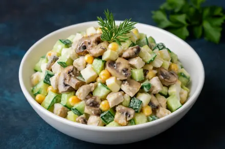 Фото Салат с огурцами, курицей и грибами