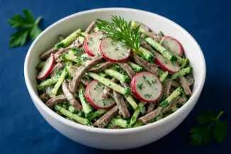Изображение рецепта Салат с огурцами, говядиной и редисом