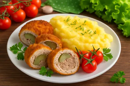 Фото Рулетики из свинины с куриной печенью и соленым огурчиком