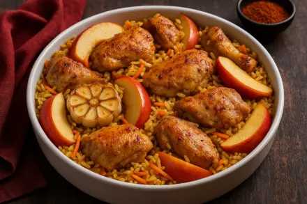 Фото Курица в рукаве с рисом и яблоком