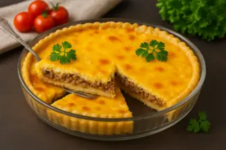 Изображение рецепта Домашний киш с куриной печенью и картофельной соломкой