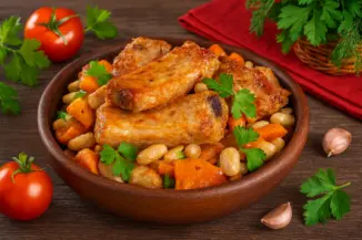 Превью рецепта Свиные ребрышки с овощами в казане