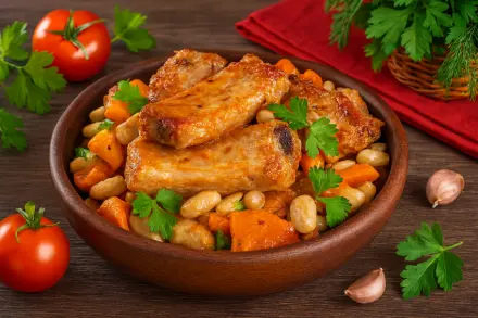 Фото Свиные ребрышки с овощами в казане