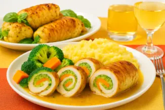Превью рецепта Куриные рулетики с начинкой из брокколи, моркови и сыра
