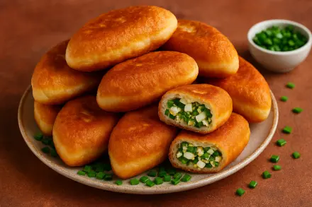 Фото Пирожки с яйцом и зелёным луком на кефире