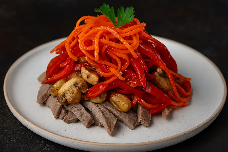 Фото готового рецепта Мясной салат с грибами