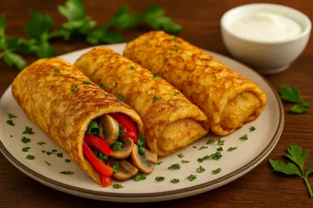 Фото Картофельные блины с грибами и овощной начинкой