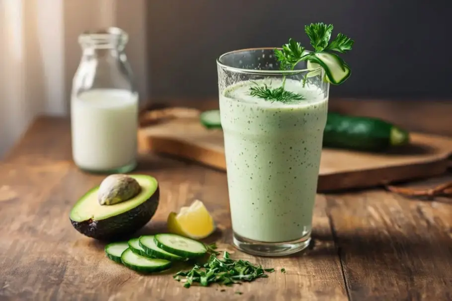 Фото готового рецепта Кефирный смузи с огурцом, авокадо и зеленью