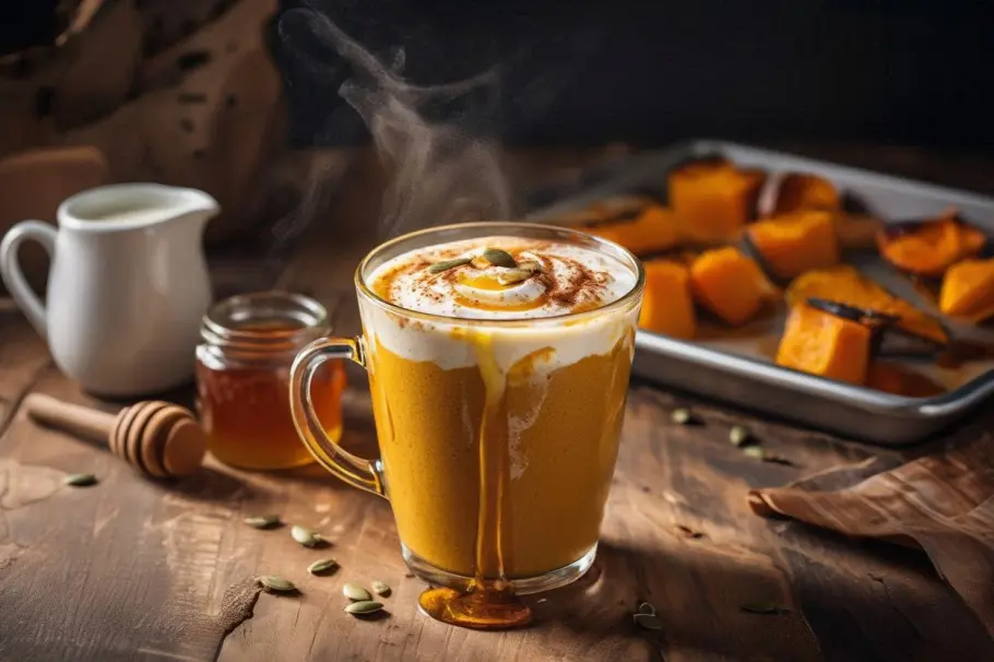 Фото готового рецепта Тёплый смузи из запечённой тыквы с кокосовым молоком и специями