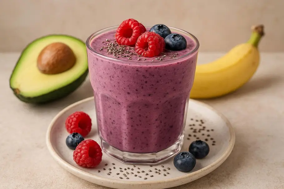 Фото готового рецепта ПП смузи с авокадо и ягодами