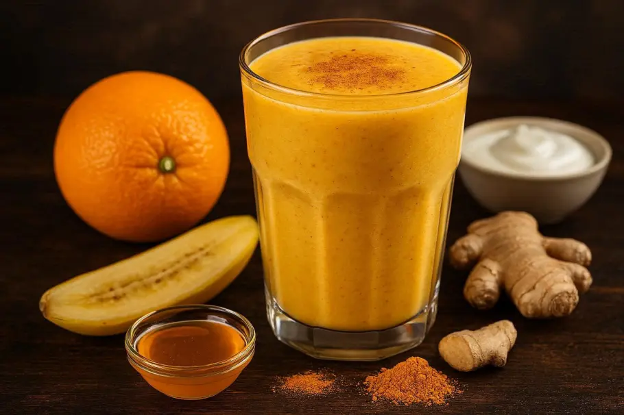 Фото готового рецепта Апельсиновый смузи с имбирем и куркумой для иммунитета