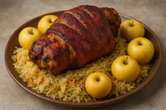 Превью рецепта Свиная рулька с капустой и яблоками