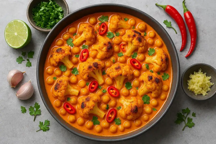 Фото готового рецепта Тайский карри из запечённой цветной капусты с нутом