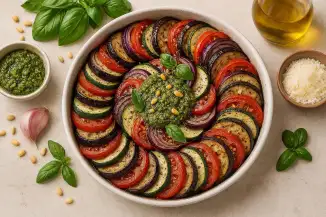 Превью рецепта Рататуй с запечённым песто и пармезаном