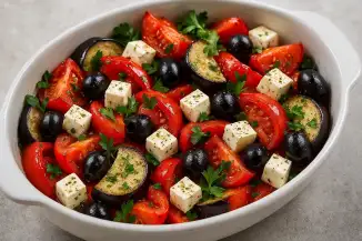 Превью рецепта Запеченные овощи по-гречески с фетой и оливками