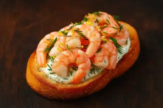 Превью рецепта Креветочный бутерброд с лимонным соусом