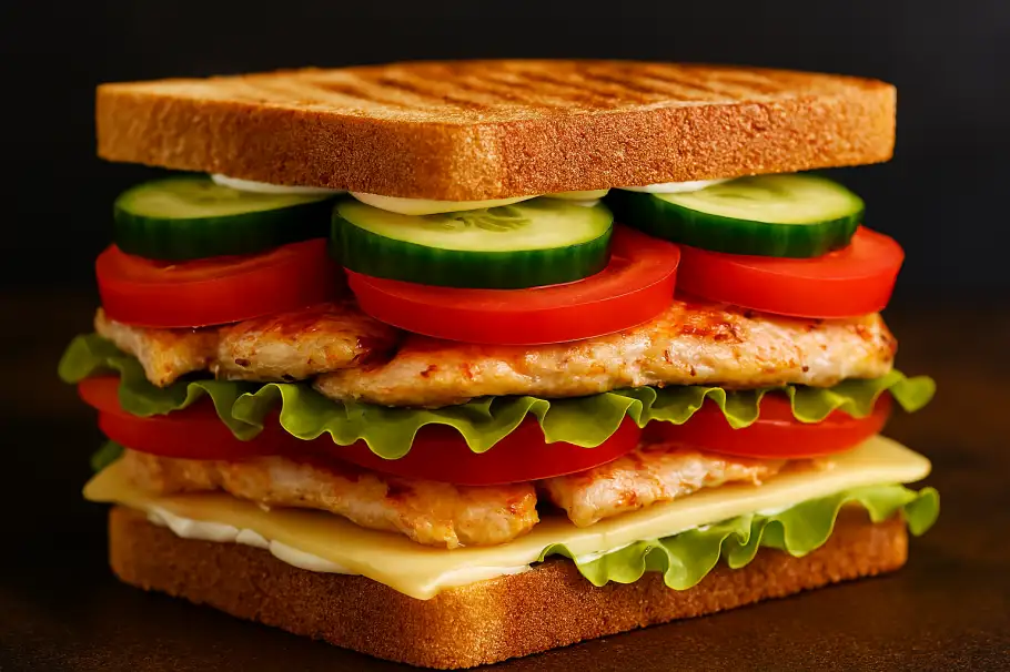 Фото готового рецепта Классический сэндвич с курицей и овощами
