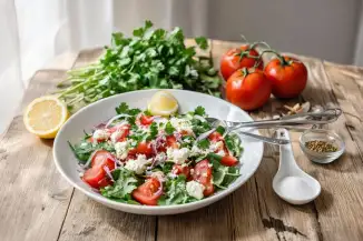 Превью рецепта Свежий салат с кинзой, фетой и томатами
