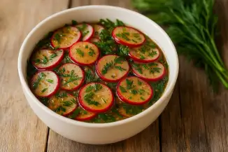 Превью рецепта Пикантная маринованная редиска с зеленью