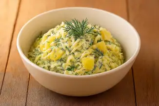 Превью рецепта Экзотический салат с укропом, ананасами и сыром