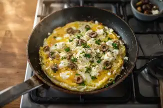 Превью рецепта Греческий омлет с фетой на сковороде