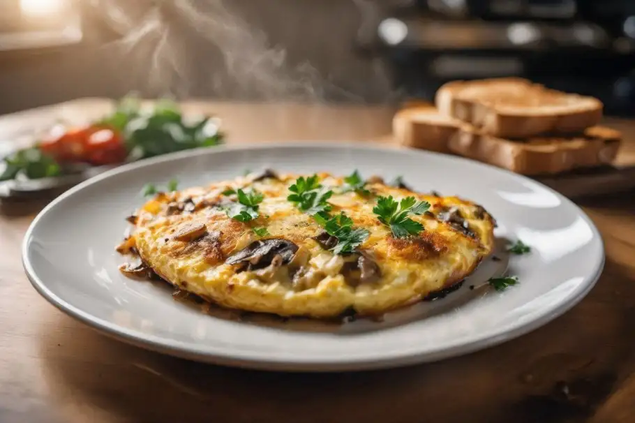 Фото готового рецепта Омлет с грибами в мультиварке