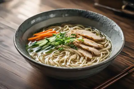 Фото Холодный рамен с курицей и кунжутом