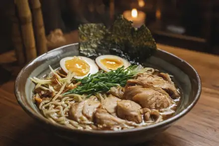 Фото Классический японский рамен с курицей