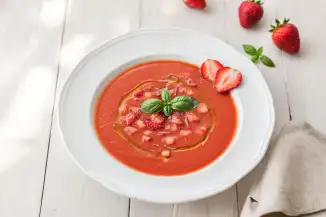 Превью рецепта Томатный суп с клубникой и базиликом