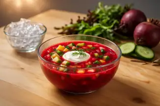 Превью рецепта Свекольник с огурцом и яйцом на квасе