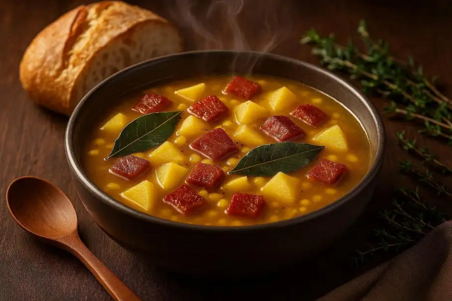 Фото готового рецепта Гороховый суп с копченостями