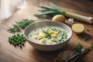 Превью рецепта Молочный бульон с зеленым горошком