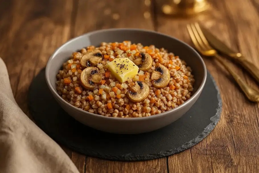 Фото готового рецепта Гречневая каша с грибами и луком