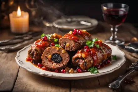 Фото Рулетики из свиной печени с черносливом и грецкими орехами