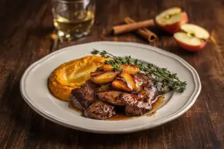 Превью рецепта Печень индейки с яблоками и кальвадосом