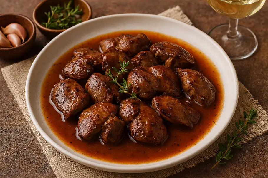 Фото готового рецепта Печень кролика в винном соусе - изысканный рецепт