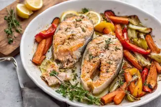 Превью рецепта Кета, запечённая с овощами