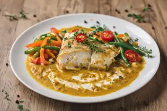 Превью рецепта Минтай с овощами в соусе карри