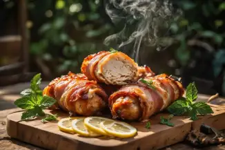 Превью рецепта Курица в беконе с освежающим розовым маринадом