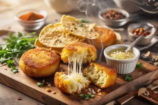 Превью рецепта Картофельные лепёшки с чесночным соусом и сыром