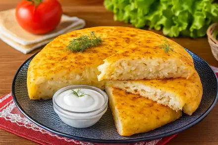Фото Картофельный пирог с курицей на сковороде