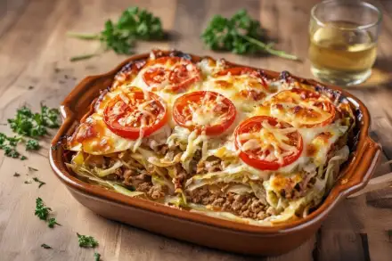 Фото Капустная запеканка с мясным фаршем и овощами